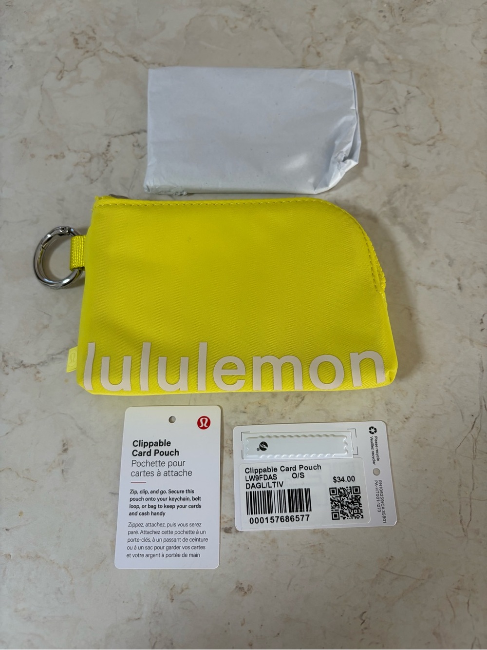lululemon athletica Neon Yellow Clippable Card Pouch
